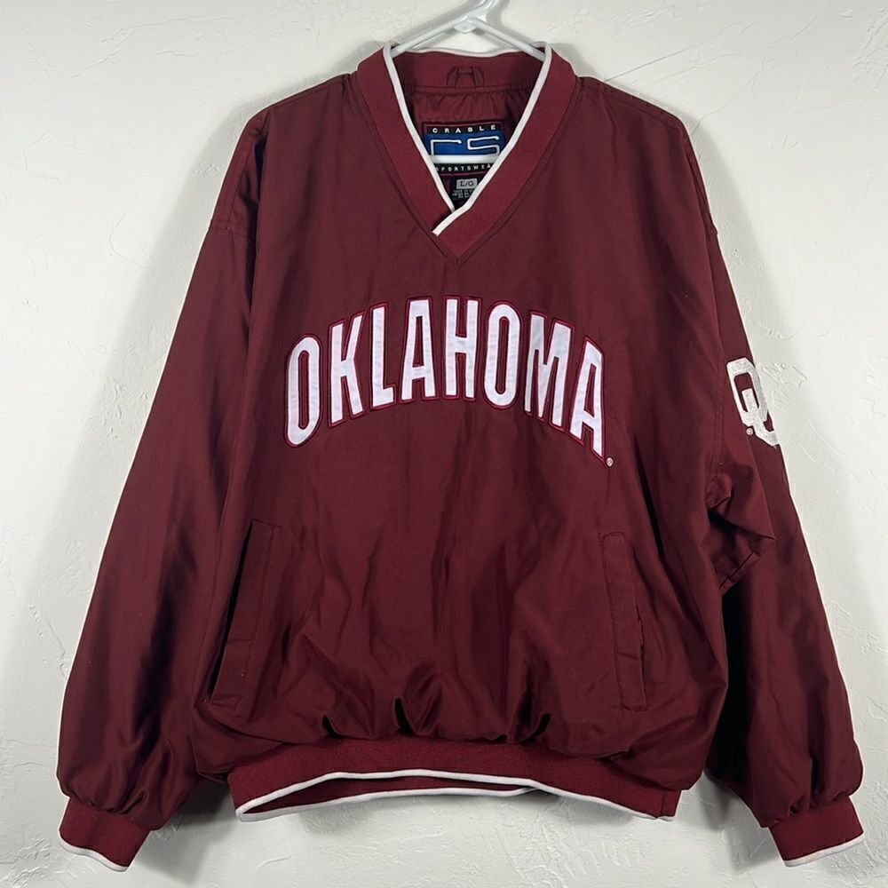 🔥🏈 Vintage OKLAHOMA SOONERS Pullover Fleeced Lined Jacket Men Sz L - PERFECT